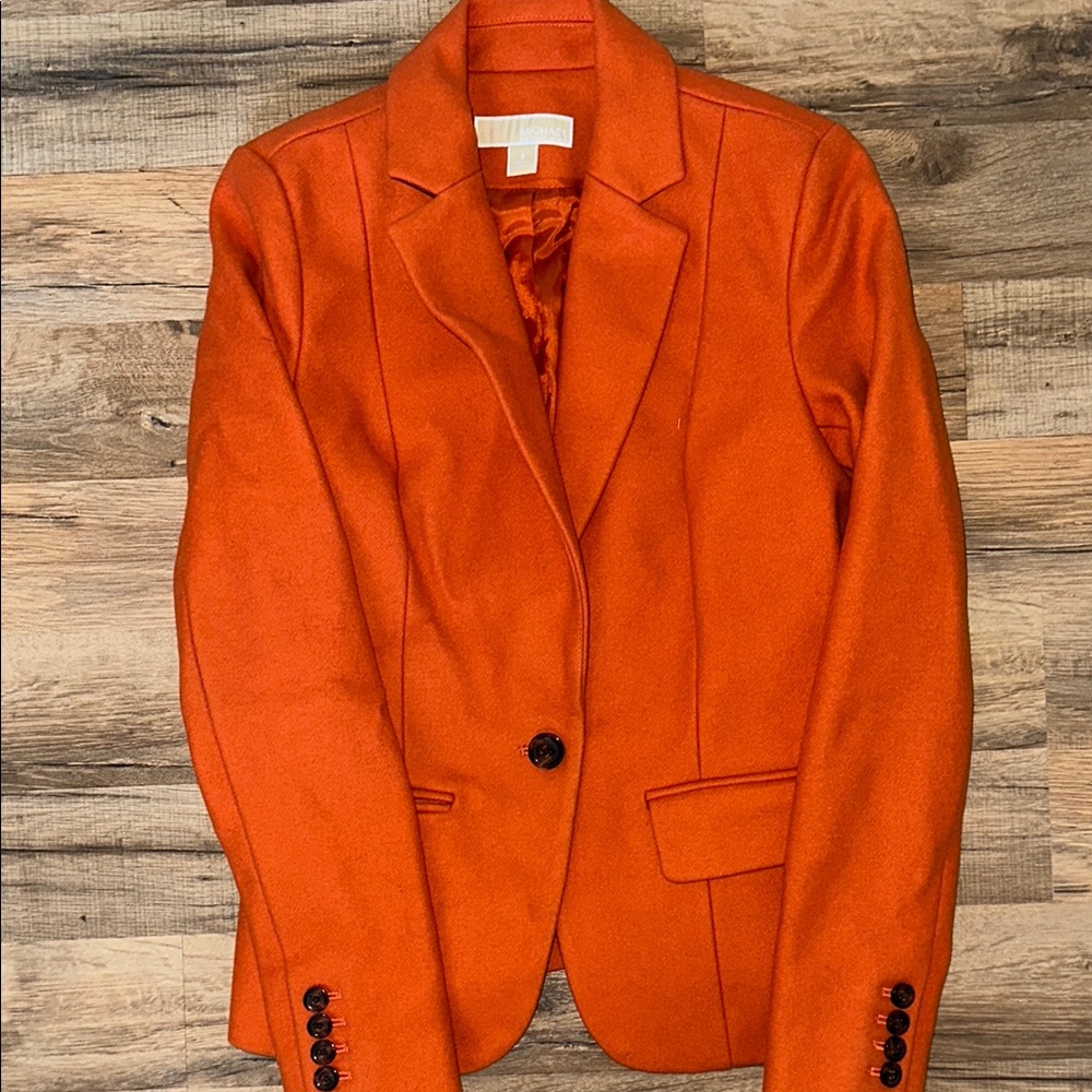 Michael Kors Orange Blazer with Classic Cut and Textured Fabric